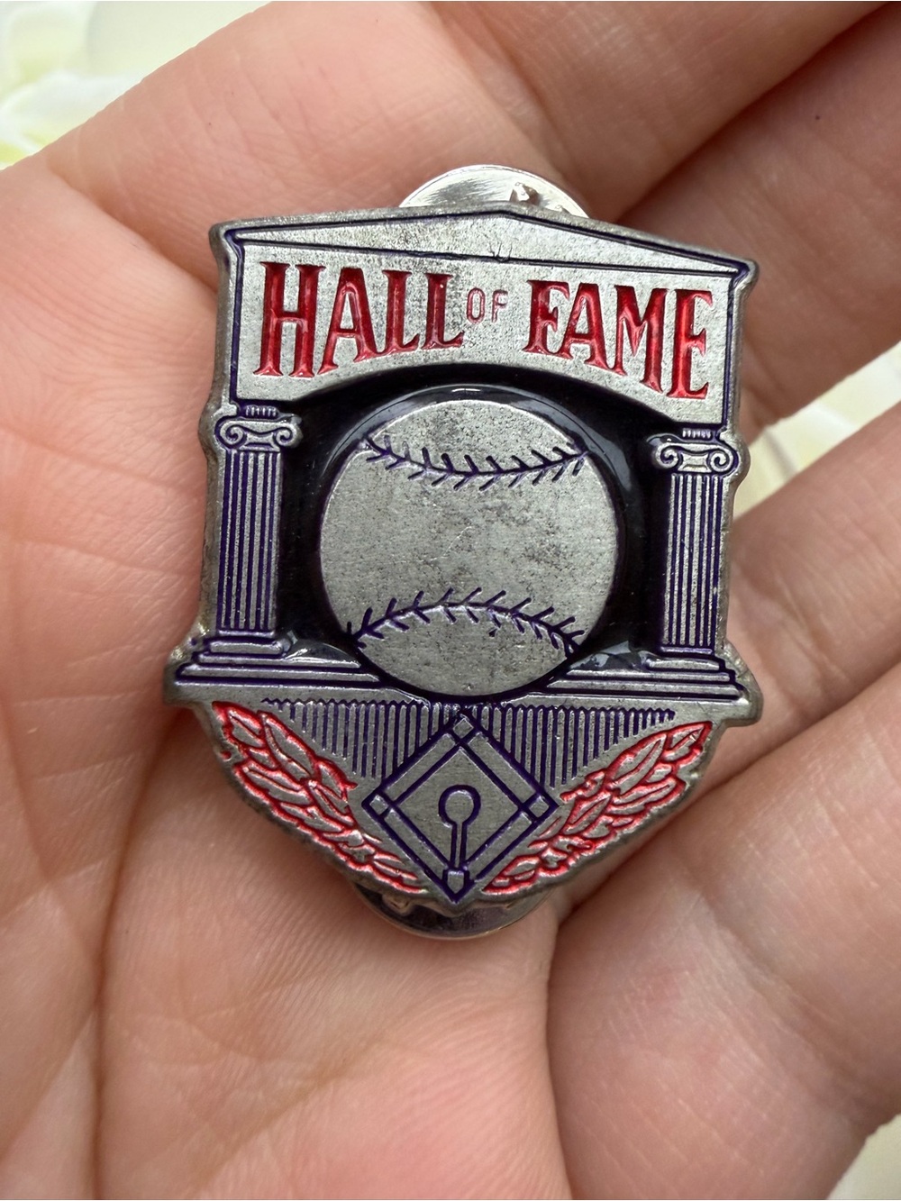 Hall of Fame Baseball Pin - Red, Purple, Silver